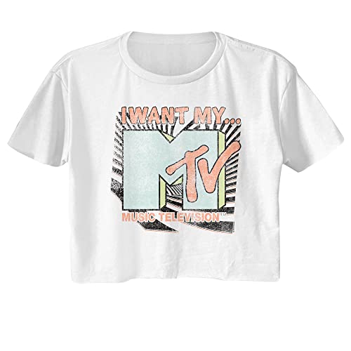 MTV T-Shirt I Want My MTV Damen Kurzarm Crop Top T Shirts Vintage Style Grafik Tees Damen Sommer Tops, Weiss/opulenter Garten, Mittel von American Classics