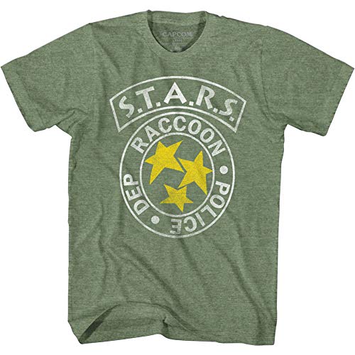 Resident Evil Video Game S.T.A.R.S. Raccoon Police Dept. Adult Kurzarm T-Shirt, Military Green Heather, Klein von American Classics