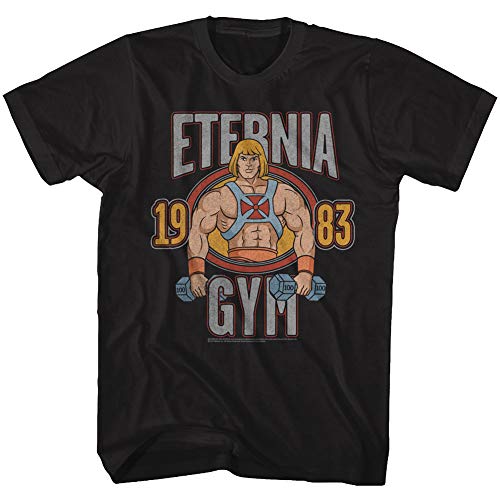 T-Shirt Masters of The Universe TV-Serie 1983 He Man Eternia Gym Muscles, schwarz, Groß von American Classics