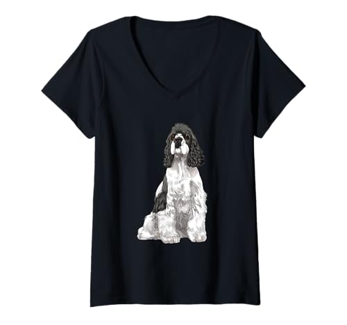 Damen Sitzender Hund American Cocker Spaniel T-Shirt mit V-Ausschnitt von American Cocker Spaniel Illustrations