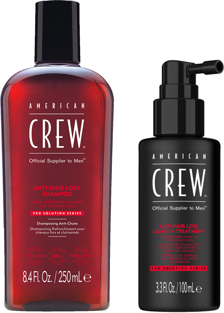 American Crew Haarpflege-Set "Anti-Hair Loss 2 Step Set - Shampoo 250 ml + ATreatment 100 ml" Für Herren mit dünnem Haar, fördert Volumen und Kämmbarkeit. von American Crew