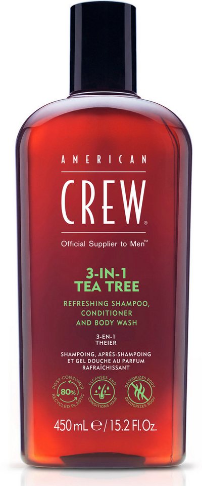 American Crew Haarshampoo 3In1 Tea Tree Shampoo 450 ml, mit Teebaumöl von American Crew