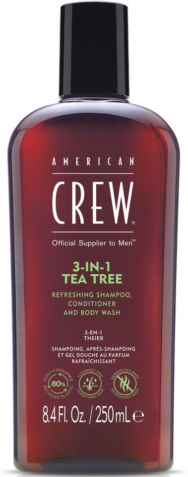 American Crew Haarshampoo 3In1 Tea Tree Shampoo. Conditioner & Body Wash 250 ml, 1-tlg., Für Herren aller Haartypen, spendet Feuchtigkeit, beruhigt Kopfhaut. von American Crew