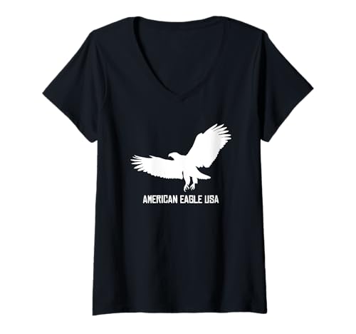 Damen American Eagle USA - Schöne Fliegende Weißkopfseeadler-Silhouette T-Shirt mit V-Ausschnitt von American Eagle USA