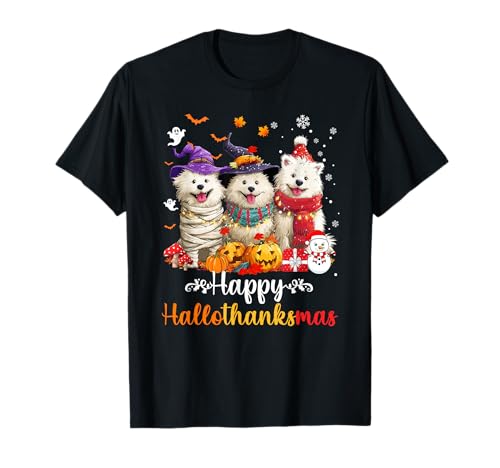 Amerikanischer Eskimo-Hund für Herren, Weihnachten, Halloween, Erntedankfest T-Shirt Amerikanischer Eskimo-Hund für Herren, Weihnachten, Halloween, Erntedankfest T-Shirt von American Eskimo Happy Hallothankmas Holiday Dog