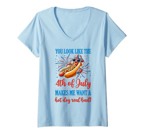 Damen Lustiger Unabhängigkeitstag – You Look Like The 4. Juli T-Shirt mit V-Ausschnitt von American Flag 4th July Shirt Apparel