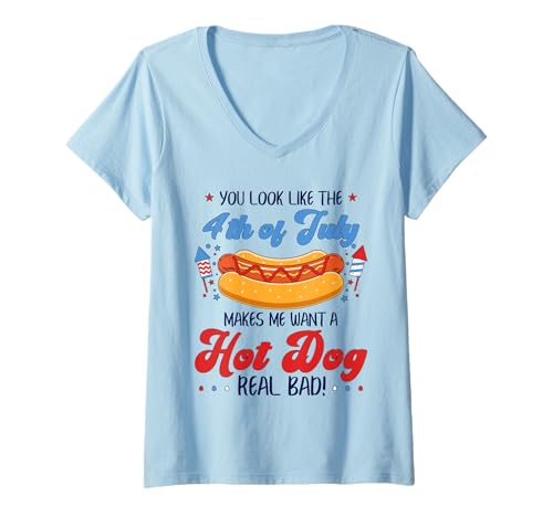 Damen Lustiger Unabhängigkeitstag – You Look Like The 4. Juli T-Shirt mit V-Ausschnitt von American Flag 4th July Shirt Apparel
