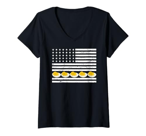 Damen Deviled Eggs Amerikanische Flagge Patriotisches Thanksgiving Dinner T-Shirt mit V-Ausschnitt von American Flag Deviled Eggs Patriotic July 4th