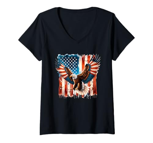 Damen Pinselstrich - Amerikanische Flagge - USA - Adler T-Shirt mit V-Ausschnitt Damen Pinselstrich - Amerikanische Flagge - USA - Adler T-Shirt mit V-Ausschnitt von American Flag - USA - Eagle