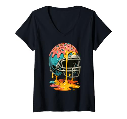 Damen Football Drip Football Sprinkle Football Lover Helmet Drip T-Shirt mit V-Ausschnitt von American Football Drip Helmet