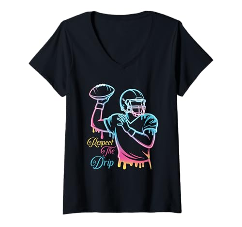 Damen Football-Quarterback Respect The Drip T-Shirt mit V-Ausschnitt Damen Football-Quarterback Respect The Drip T-Shirt mit V-Ausschnitt von American Football Drip Outfits