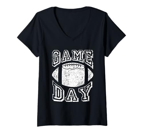 Damen American Football Vintage Trikot Game Day T-Shirt mit V-Ausschnitt von American Football Geschenke für Männer & Frauen