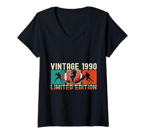 Damen Fußball Geburtstag Limited Edition Vintage 1990 T-Shirt mit V-Ausschnitt Damen Fußball Geburtstag Limited Edition Vintage 1990 T-Shirt mit V-Ausschnitt von American Football Player Birtday Fan Born In 1990