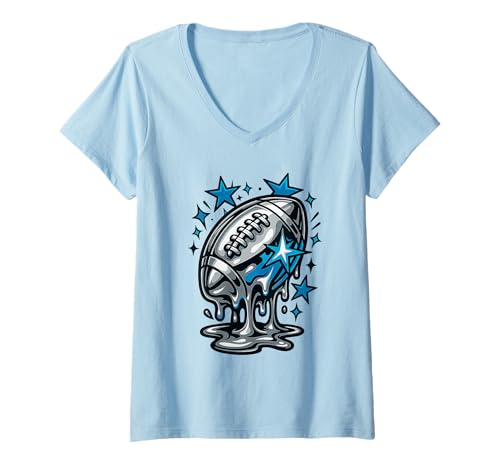 Damen Melting Football with Stars Cooler American Football T-Shirt mit V-Ausschnitt Damen Melting Football with Stars Cooler American Football T-Shirt mit V-Ausschnitt von American Football Player Sports Gear