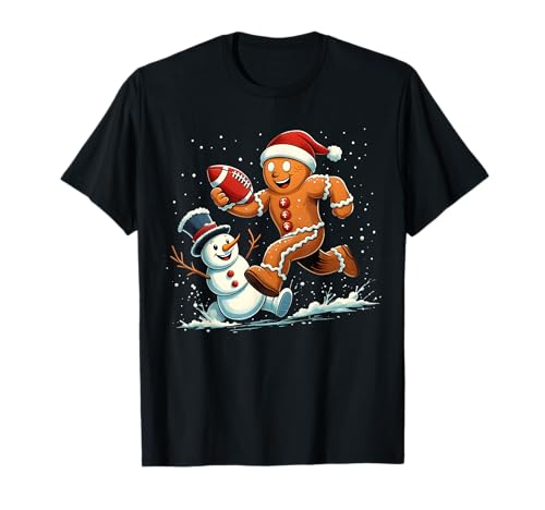 Schneemann Lebkuchen Fußball Weihnachten Lustig Männer Jungen Kinder T-Shirt von American Football Snowman Gingerbread Man