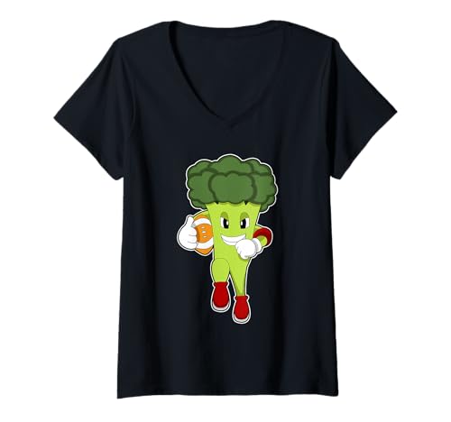 Damen Brokkoli American Football Sport T-Shirt mit V-Ausschnitt von American Football Sport