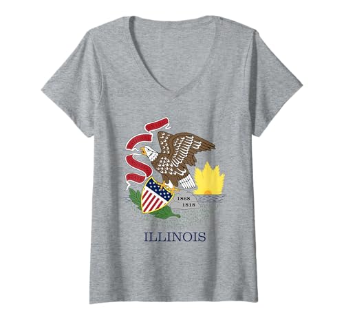 Damen State Flag of Illinois T-Shirt mit V-Ausschnitt Damen State Flag of Illinois T-Shirt mit V-Ausschnitt von American Heritage US State Flags