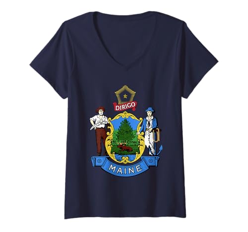 Damen State Flag of Maine T-Shirt mit V-Ausschnitt von American Heritage US State Flags