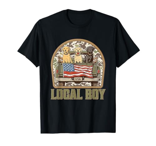 Patriotic Local Jungen-T-Shirt mit Labrador Dogs USA Camouflage-Design T-Shirt von American Local Boy Labrador Dog Camo Flag Truck