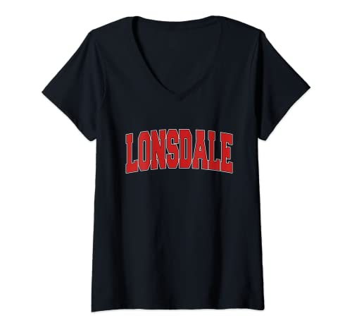 Damen LONSDALE MN MINNESOTA Uni-Stil USA Vintage-Sport T-Shirt mit V-Ausschnitt von American Love Men Women Red Text MN Home City Gift
