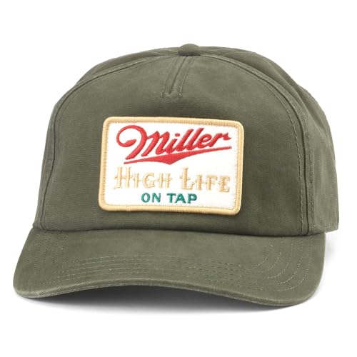 AMERICAN NEEDLE Miller High Life Beer Patch Unisex verstellbare Snapback Baseballmütze, Armeegrün (Roscoe), Einheitsgröße von American Needle