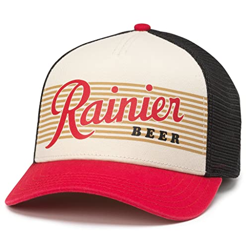 AMERICAN NEEDLE Rainier Beer Baseballmütze, offiziell lizenziert, verstellbar, Sinclair (Schwarz/Elfenbein/Rot), Einheitsgröße von American Needle