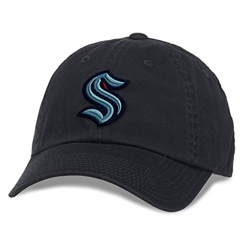 AMERICAN NEEDLE Seattle Kraken NHL Baseballmütze Casual Relaxed Fit mit gebogener Krempe, Verstellbarer Schnallenriemen Dad Cap, Blue Line Collection, Schwarz (40742A-SEK-BLK) von American Needle