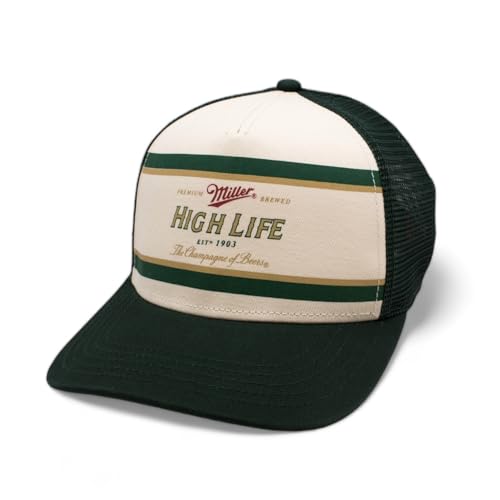 AMERICAN NEEDLE Sinclair Offiziell lizenzierte Mütze, Snapback verstellbare Trucker Cap, authentisch, Dunkelgrün/Elfenbein (Miller High Life), Einheitsgröße von American Needle