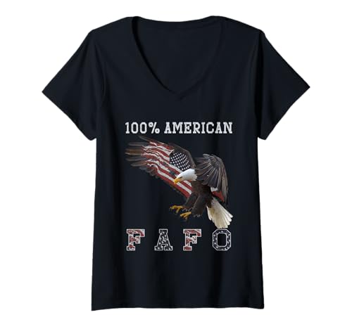 Damen 100% American Patriot USA Eagle Fight Fafo Humorvolle Sprüche T-Shirt mit V-Ausschnitt Damen 100% American Patriot USA Eagle Fight Fafo Humorvolle Sprüche T-Shirt mit V-Ausschnitt von American Patriotic Gift Shirts