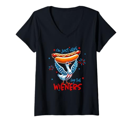 Damen Ich bin nur wegen dem Patriotic Goose Fun von The Wieners hier T-Shirt mit V-Ausschnitt von American Patriotic Humor Goose Style Independence
