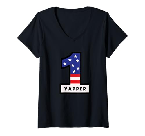 Damen Nummer Eins bei Yapper Stars and Stripes T-Shirt mit V-Ausschnitt Damen Nummer Eins bei Yapper Stars and Stripes T-Shirt mit V-Ausschnitt von American Patriotic Number One Star Pride