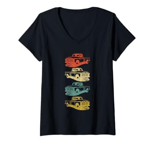 Damen Retro Trucks Old Pickup Trucks Vintage Pickup Classic Pickup T-Shirt mit V-Ausschnitt Damen Retro Trucks Old Pickup Trucks Vintage Pickup Classic Pickup T-Shirt mit V-Ausschnitt von American Pickup Classic American Pickup Truck