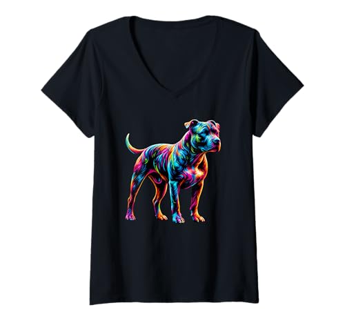 Damen Paint Art American Pit Bull Terrier Pittie T-Shirt mit V-Ausschnitt von American Pit Bull Terrier Dog Lover Gifts