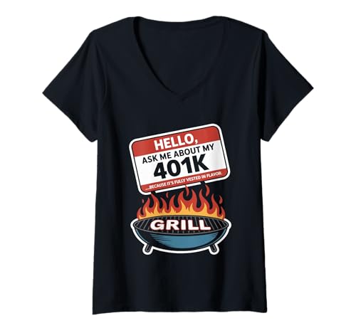 Damen Fragen Sie mich nach meinem 401K Grill Labor Day T-Shirt mit V-Ausschnitt Damen Fragen Sie mich nach meinem 401K Grill Labor Day T-Shirt mit V-Ausschnitt von American Pride Labor Day