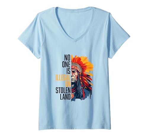 Damen Niemand ist illegal auf gestohlenem Land, American Rights Minimalist T-Shirt mit V-Ausschnitt von American Rights Minimalist