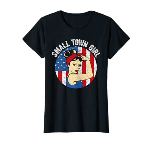 Kleinstadtmädchen USA Flagge Small Town Girl T-Shirt von American Small Town Tops USA Flag Tees