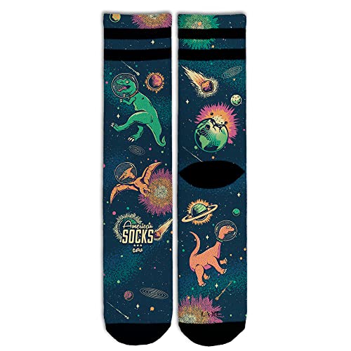 American Socks Space Dino - Mid High Signature Series S/M - Sportsokken voor heren en dames, Crossfit-sokken, Padel-sokken, Running-sokken, Fiets-, Fiets- en Skate-sokken. von American Socks