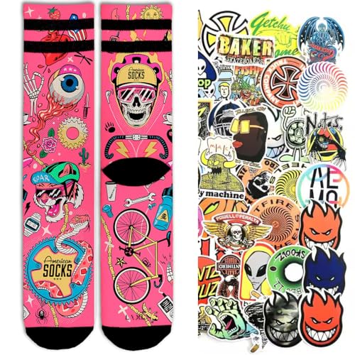 American Socks Signature Series Socken Sport bunt entworfen Tube Basketball Skate Original + Packung mit 10 zufälligen Stickern, Cyclyng Beast, M von American Socks