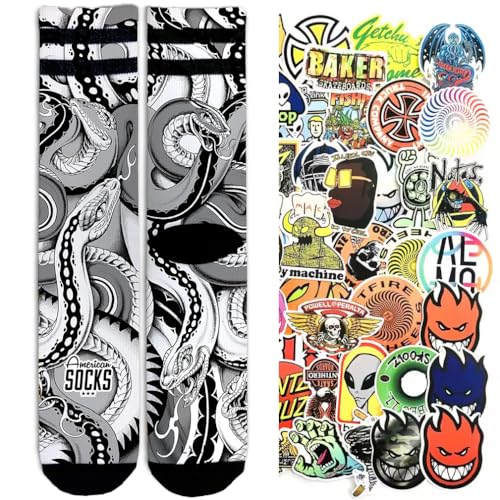 American Socks Signature Series Socken Sportsocken bunt röhrenförmig Basketball Skate Original + Packung mit 10 zufälligen Stickern, Python und Sticks, M American Socks Signature Series Socken Sportsocken bunt röhrenförmig Basketball Skate Original + Packung mit 10 zufälligen Stickern, Python und Sticks, M von American Socks