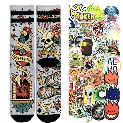 American Socks Signature Series Socken Sportsocken bunt röhrenförmig Basketball Skate Original + Packung mit 10 zufälligen Stickern, till death und stick, L von American Socks