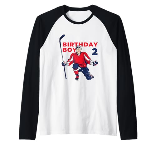 Happy 2nd Birthday Boy Hockeyspieler Eishockey Thema Raglan von American Sport Kid Costume For Hockey Fans