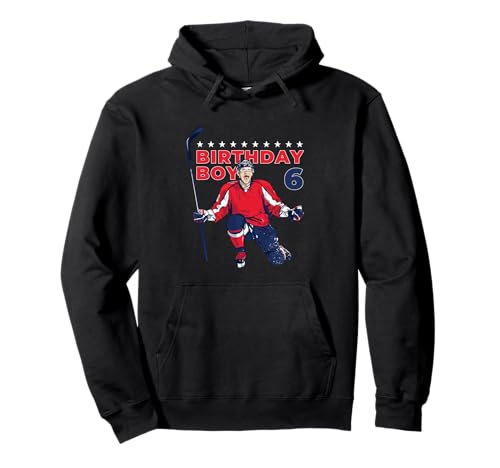 Happy 6th Birthday Boy Hockeyspieler Eishockey Thema Pullover Hoodie von American Sport Kid Costume For Hockey Fans