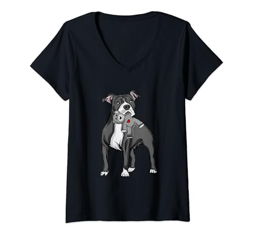 Damen Amerikanischer Staffordshire Terrier Amstaff T-Shirt mit V-Ausschnitt von American Staffordshire Terrier Geschenke Amstaff