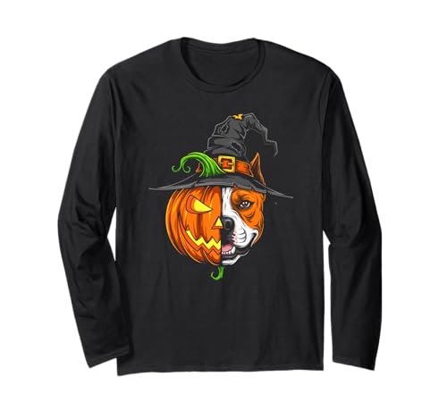 American Staffordshire Terrier Kürbis Halloween Herren Damen Langarmshirt von American Staffordshire Terrier Halloween Pumpkin