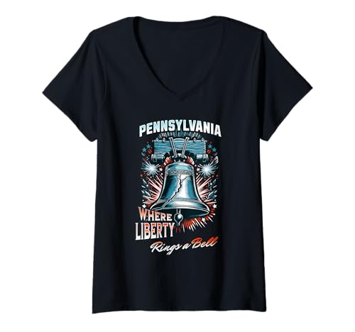 Damen Pennsylvania, wo die Freiheit eine Glocke läutet T-Shirt mit V-Ausschnitt Damen Pennsylvania, wo die Freiheit eine Glocke läutet T-Shirt mit V-Ausschnitt von American State History