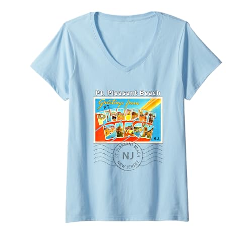 Damen Postkarte Pt. Pleasant Beach New Jersey NJ Poststempel T-Shirt mit V-Ausschnitt von American Travelogue :: Postcards : New Jersey