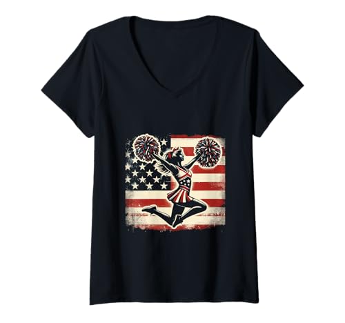 Damen Cheer Lover Cheerleader Amerika US-Flagge 4. Juli Patriotisch T-Shirt mit V-Ausschnitt Damen Cheer Lover Cheerleader Amerika US-Flagge 4. Juli Patriotisch T-Shirt mit V-Ausschnitt von American US Flag 4th Of July Patriotic Apparel Co.