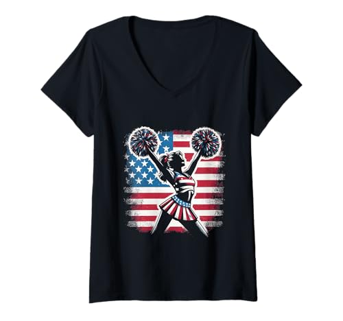 Damen Cheer Lover Cheerleader Amerika US-Flagge 4. Juli Patriotisch T-Shirt mit V-Ausschnitt Damen Cheer Lover Cheerleader Amerika US-Flagge 4. Juli Patriotisch T-Shirt mit V-Ausschnitt von American US Flag 4th Of July Patriotic Apparel Co.
