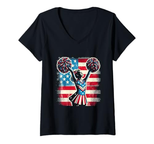 Damen Cheer Lover Cheerleader Amerika US-Flagge 4. Juli Patriotisch T-Shirt mit V-Ausschnitt Damen Cheer Lover Cheerleader Amerika US-Flagge 4. Juli Patriotisch T-Shirt mit V-Ausschnitt von American US Flag 4th Of July Patriotic Apparel Co.
