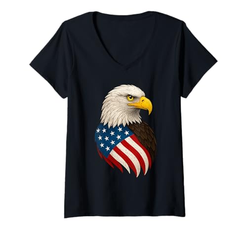 Damen Amerikanische Flagge Patriotischer Adler USA Amerika Bürger Frauen Männer T-Shirt mit V-Ausschnitt Damen Amerikanische Flagge Patriotischer Adler USA Amerika Bürger Frauen Männer T-Shirt mit V-Ausschnitt von American USA Flag Eagle 4th Of July Gifts